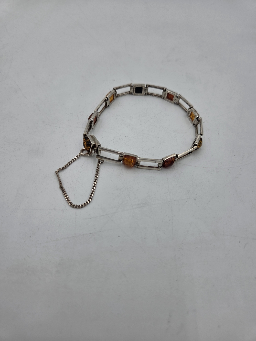 Sterling Silver Amber Link Bracelet